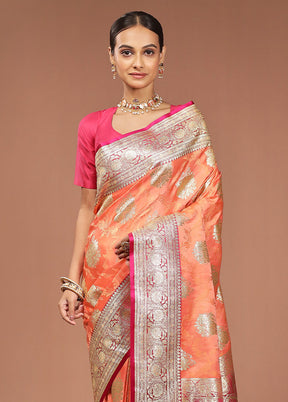 Peach Tanchoi Silk Saree With Blouse Piece
