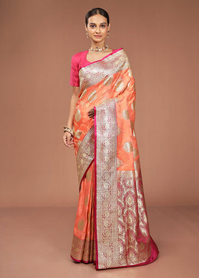 Peach Tanchoi Silk Saree With Blouse Piece