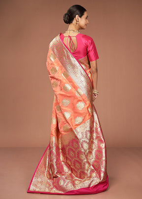 Peach Tanchoi Silk Saree With Blouse Piece