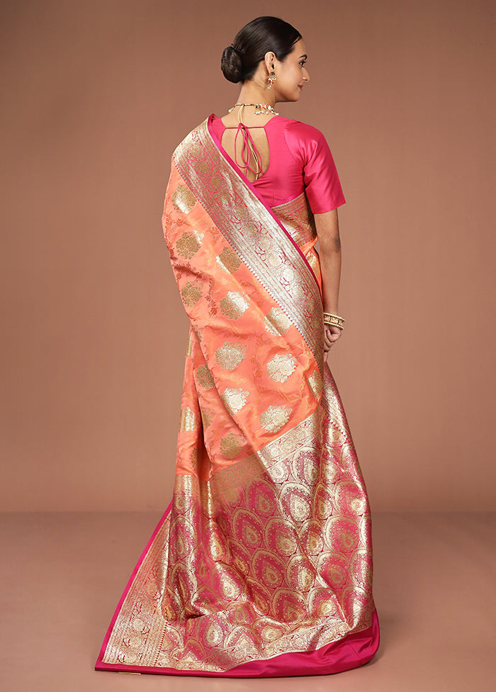 Peach Tanchoi Silk Saree With Blouse Piece