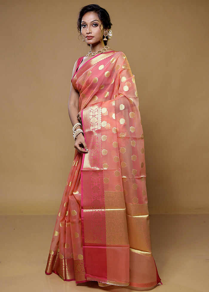 Pink Organza Saree With Blouse Piece