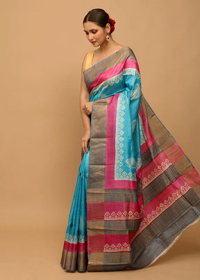 Blue Tussar Silk Saree With Blouse Piece - Indian Silk House Agencies