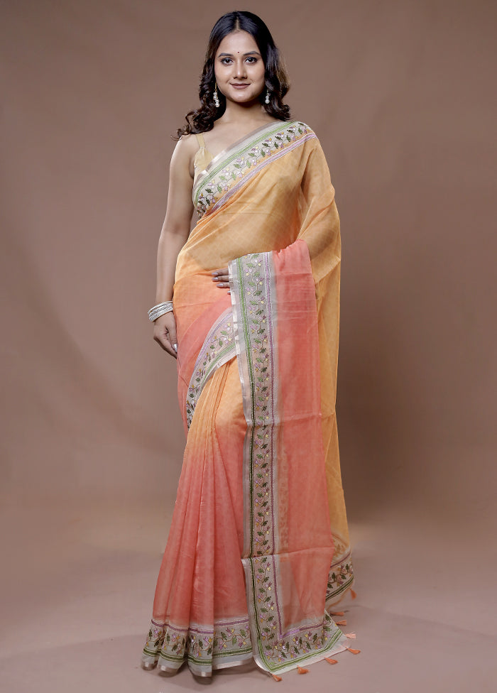 Rust Organza Saree With Blouse Piece - Indian Silk House Agencies