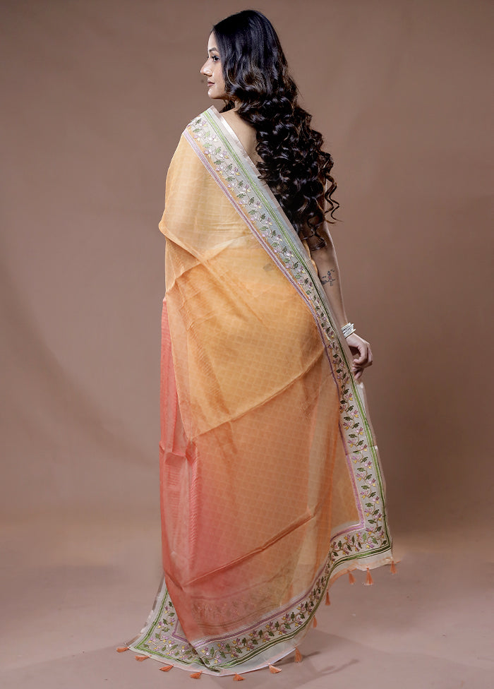 Rust Organza Saree With Blouse Piece - Indian Silk House Agencies