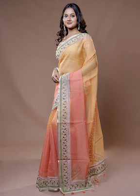 Rust Organza Saree With Blouse Piece - Indian Silk House Agencies