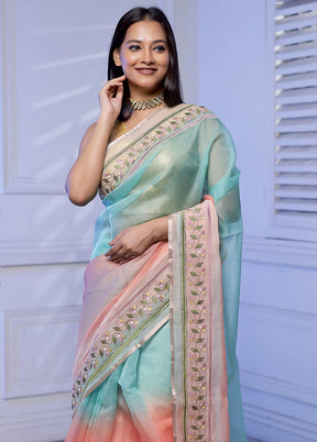 Peach Organza Saree With Blouse Piece