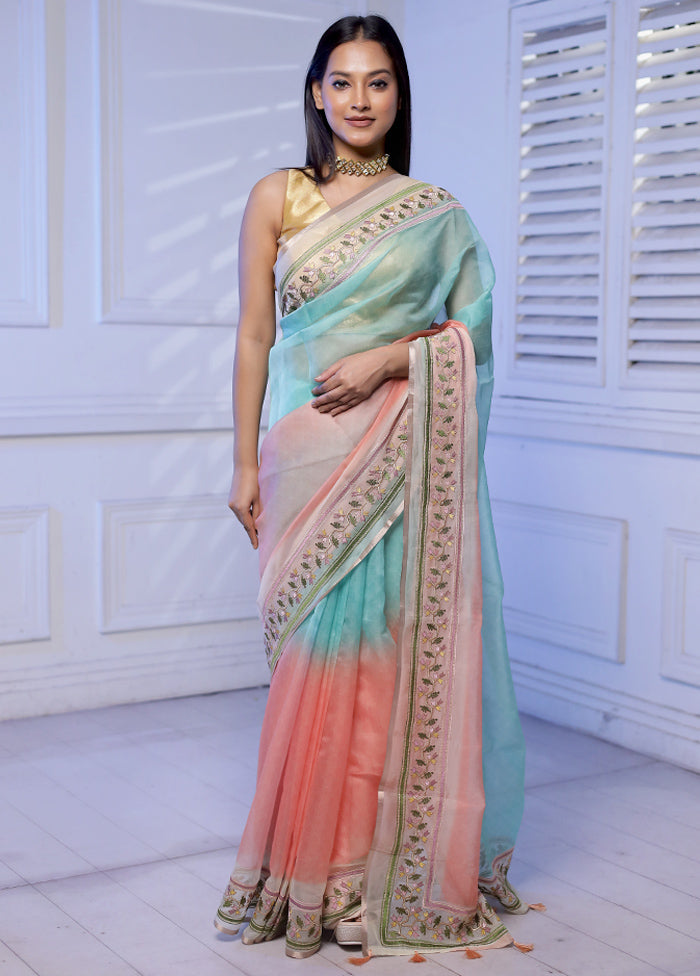 Peach Organza Saree With Blouse Piece