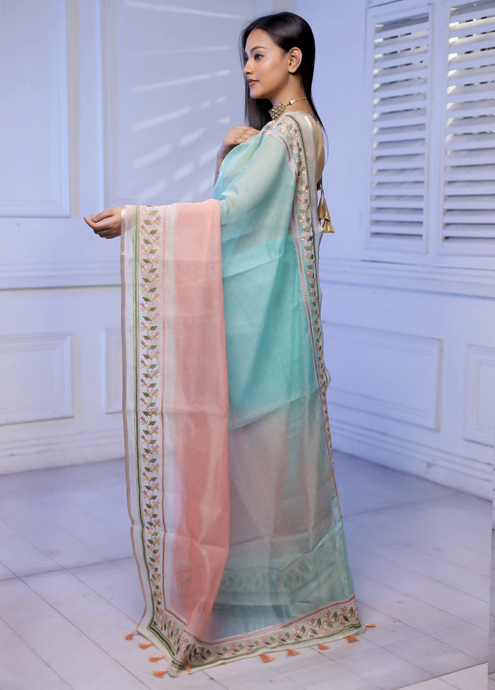 Peach Organza Saree With Blouse Piece