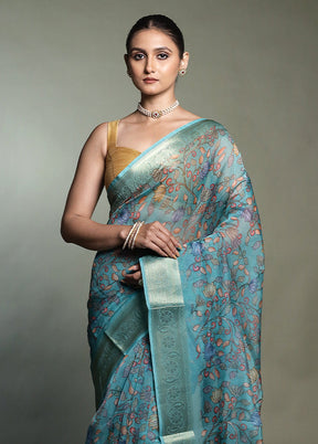 Green Organza Saree With Blouse Piece