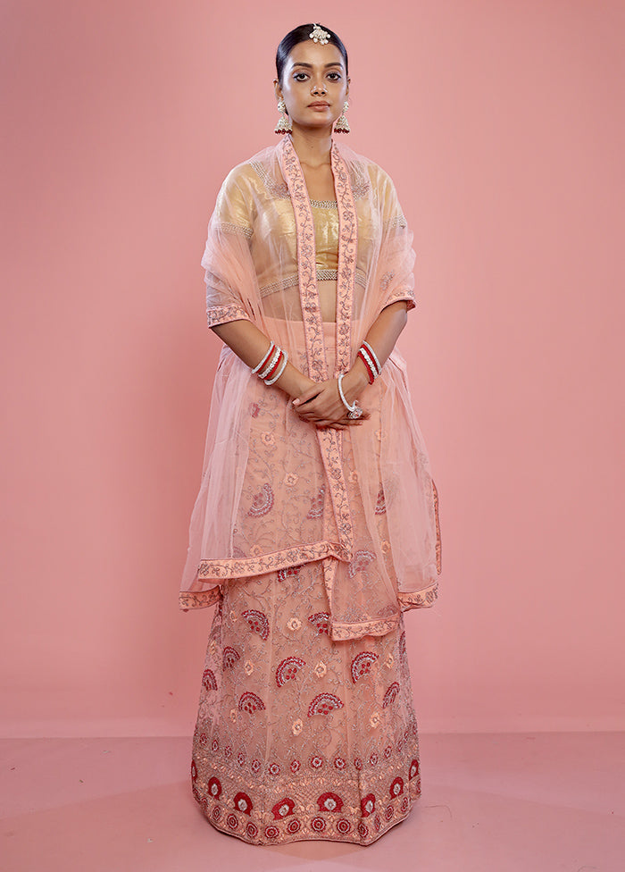 3 Pc Pink Semi Stitched Silk Lehenga Set - Indian Silk House Agencies