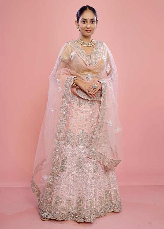 3 Pc Pink Semi Stitched Silk Lehenga Set - Indian Silk House Agencies