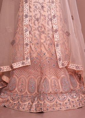 Peach Blended Silk Dupatta Lehenga Set