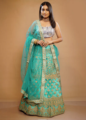 3 Pc Green Georgette Semi Stitched Lehenga Set - Indian Silk House Agencies