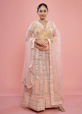 3 Pc Cream Semi Stitched Silk Lehenga Set - Indian Silk House Agencies