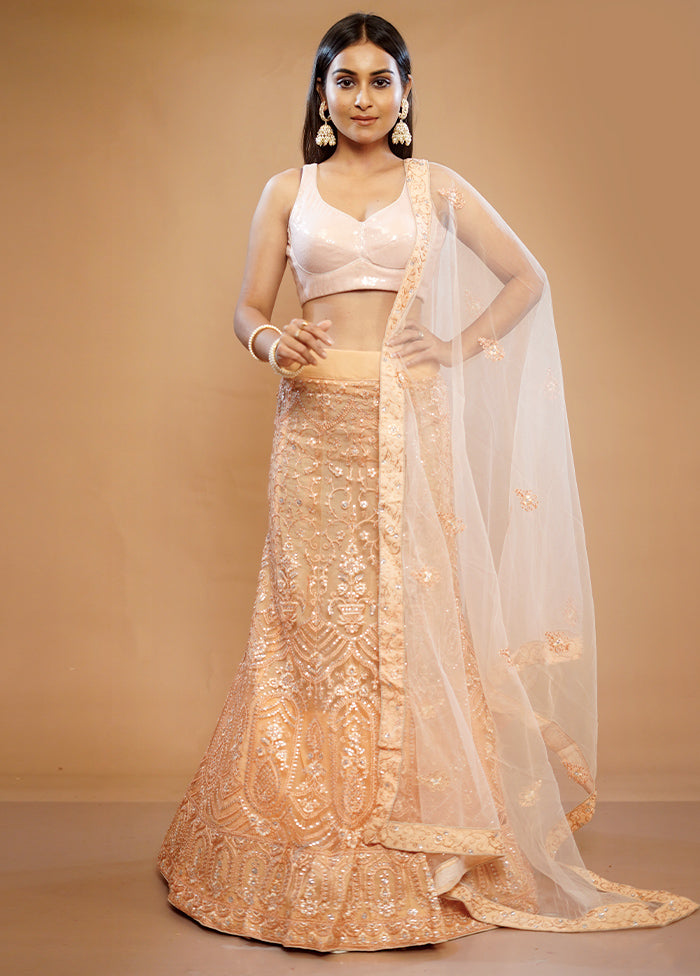 3 Pc Cream Georgette Semi Stitched Lehenga Set - Indian Silk House Agencies