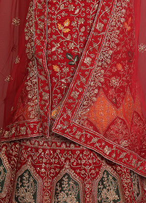 Red Blended Silk Dupatta Lehenga Set