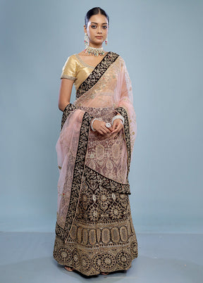 3 Pc Maroon Net Semi Stitched Lehenga Set - Indian Silk House Agencies