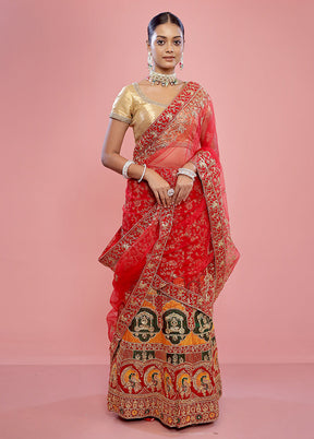 3 Pc Multicolor Semi Stitched Silk Lehenga Set - Indian Silk House Agencies