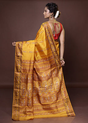 Yellow Handloom Baluchari Pure Silk Saree With Blouse Piece