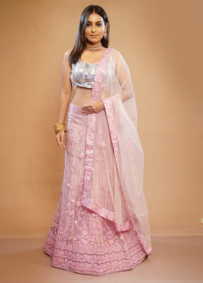 3 Pc Pink Georgette Semi Stitched Lehenga Set - Indian Silk House Agencies