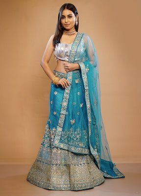 3 Pc Blue Georgette Semi Stitched Lehenga Set - Indian Silk House Agencies