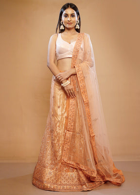 3 Pc Peach Georgette Semi Stitched Lehenga Set - Indian Silk House Agencies
