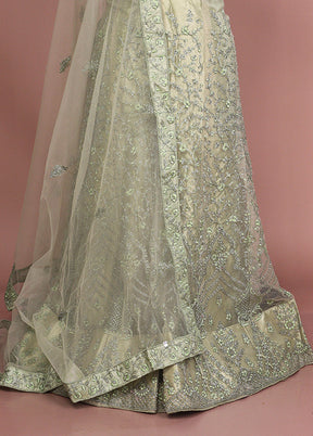Green Blended Silk Dupatta Lehenga Set