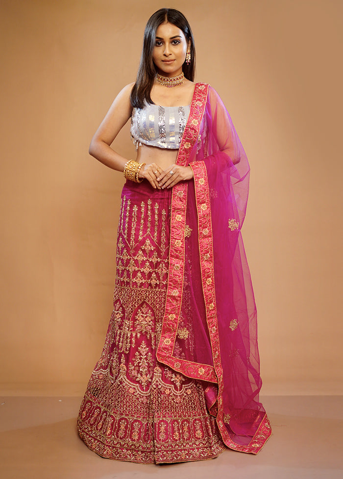 3 Pc Pink Georgette Semi Stitched Lehenga Set - Indian Silk House Agencies