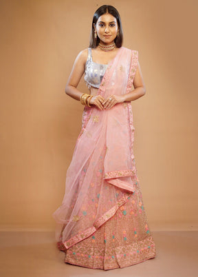 3 Pc Pink Georgette Semi Stitched Lehenga Set - Indian Silk House Agencies