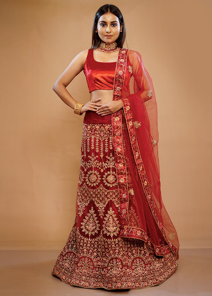 3 Pc Red Georgette Semi Stitched Lehenga Set - Indian Silk House Agencies