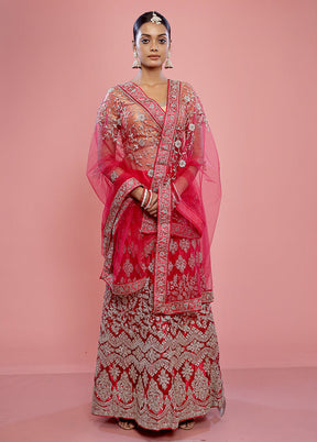 3 Pc Pink Semi Stitched Silk Lehenga Set - Indian Silk House Agencies