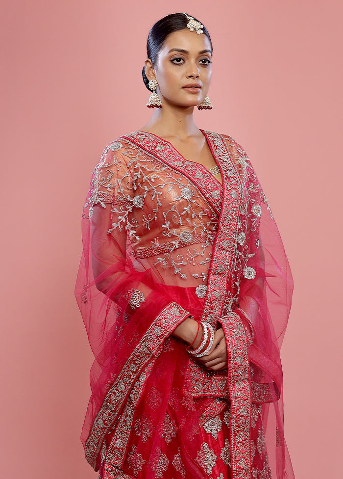 3 Pc Pink Semi Stitched Silk Lehenga Set - Indian Silk House Agencies