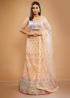 3 Pc Grey Georgette Semi Stitched Lehenga Set - Indian Silk House Agencies