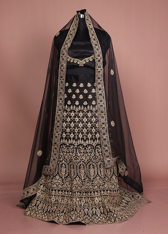 Black Blended Silk Dupatta Lehenga Set