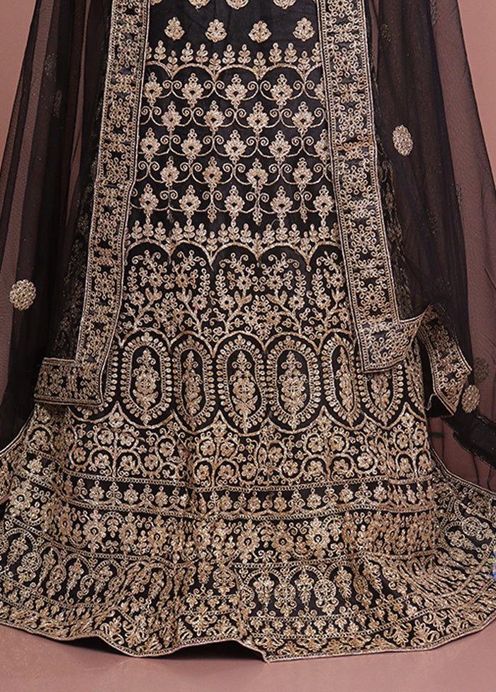 Black Blended Silk Dupatta Lehenga Set