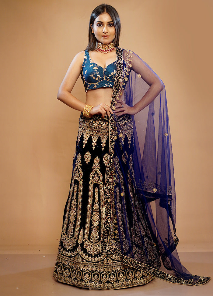 3 Pc Black Georgette Semi Stitched Lehenga Set - Indian Silk House Agencies