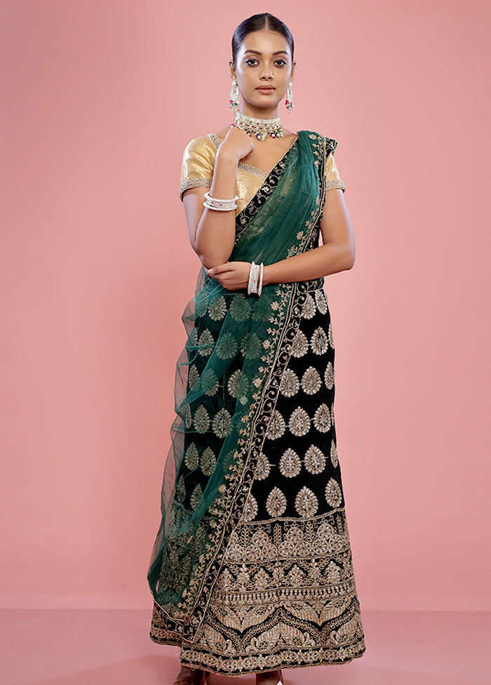 3 Pc Brown Semi Stitched Silk Lehenga Set - Indian Silk House Agencies