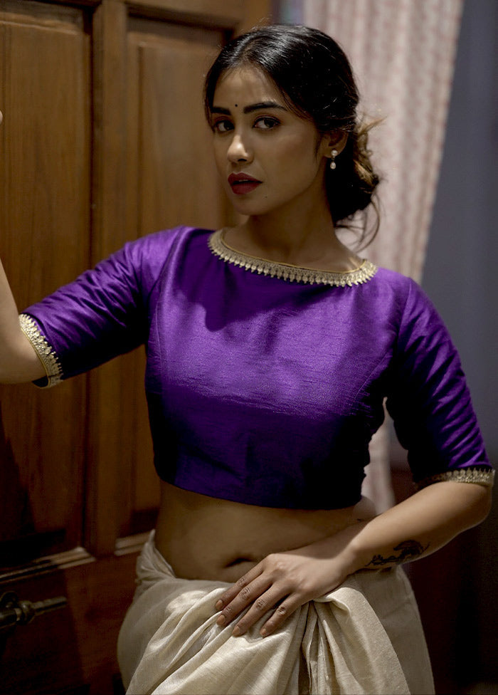 Purple Dupion Silk Designer Blouse - Indian Silk House Agencies