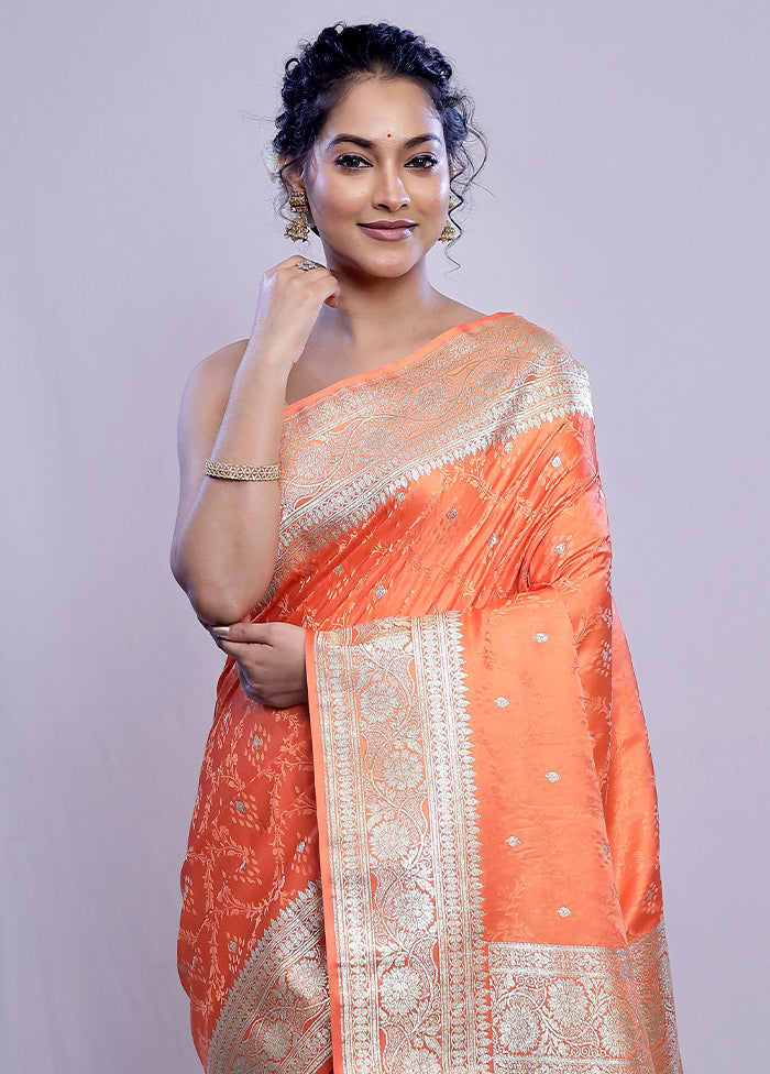 Rust Banarasi Silk Saree With Blouse Piece - Indian Silk House Agencies