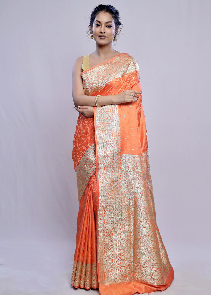 Rust Banarasi Silk Saree With Blouse Piece - Indian Silk House Agencies