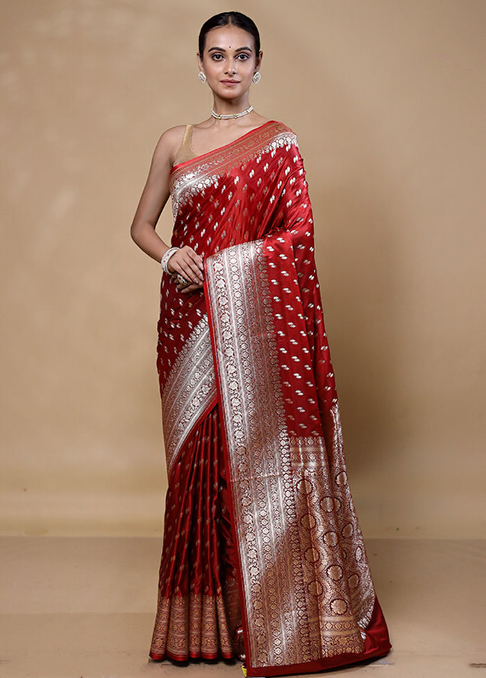 Maroon Banarasi Silk Saree With Blouse Piece