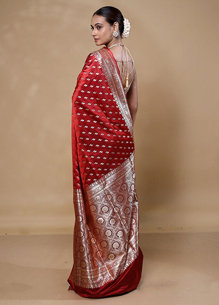 Maroon Banarasi Silk Saree With Blouse Piece