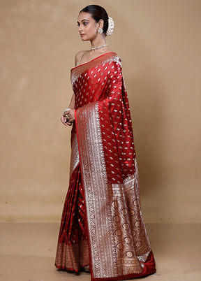 Maroon Banarasi Silk Saree With Blouse Piece