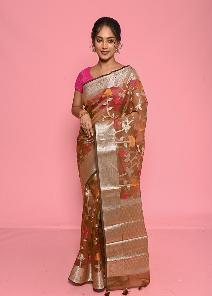 Cream Organza Saree With Blouse Piece - Indian Silk House Agencies