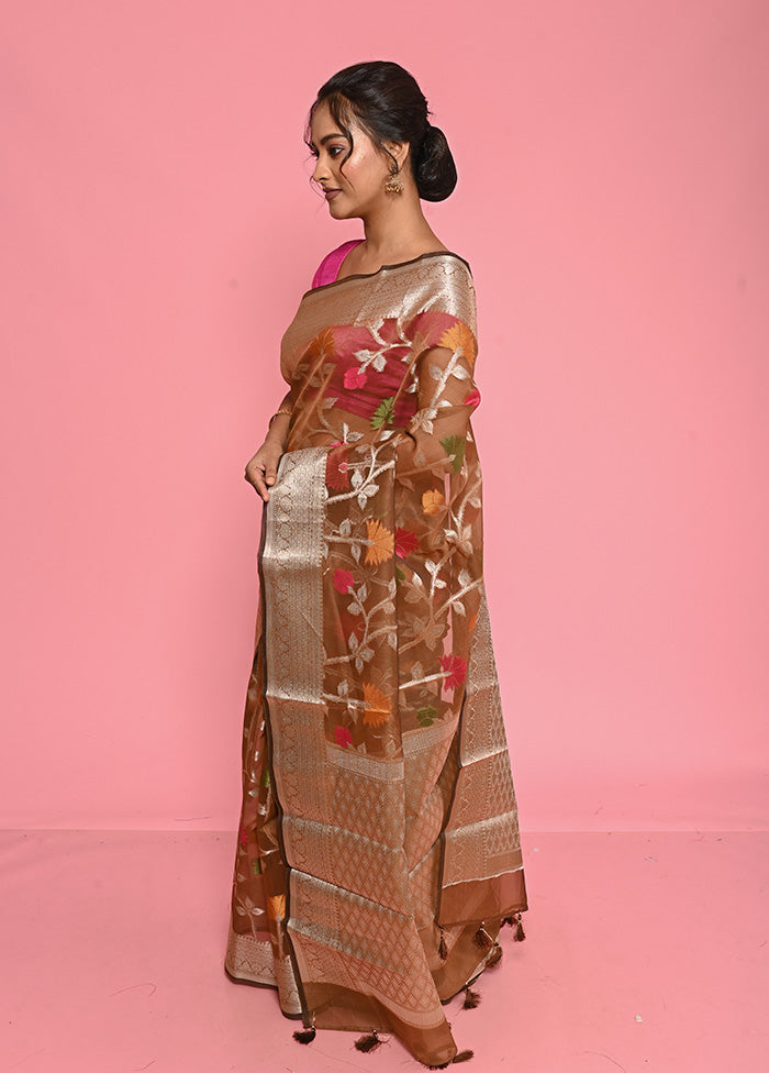 Cream Organza Saree With Blouse Piece - Indian Silk House Agencies