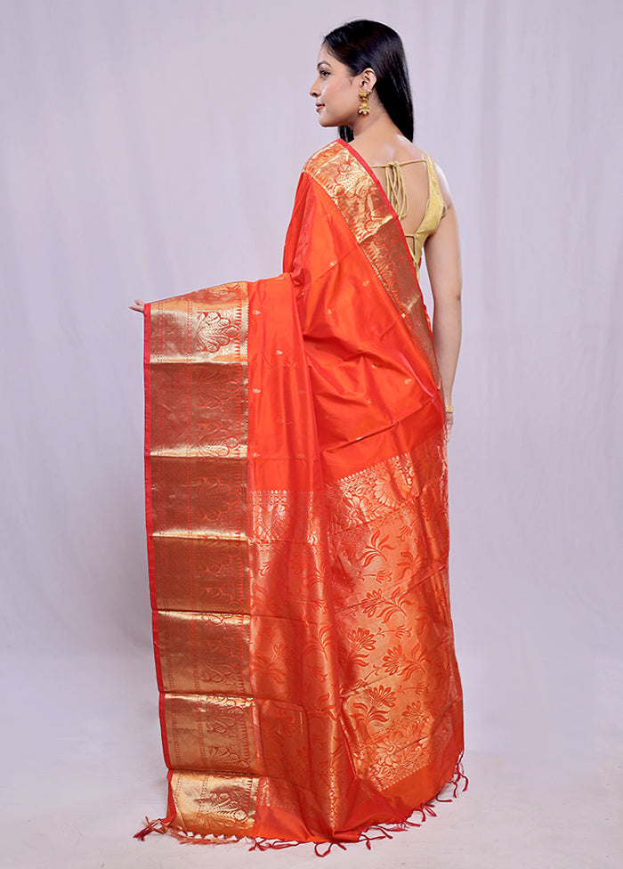 Orange Kanjivaram Silk Saree With Blouse Piece - Indian Silk House Agencies