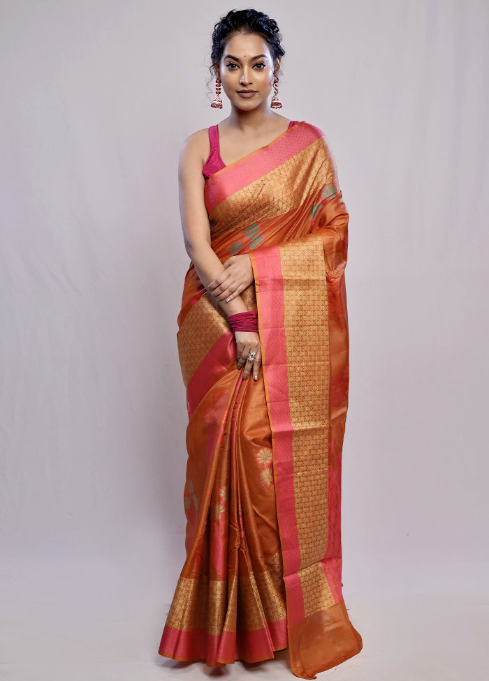 Rust Tussar Silk Saree With Blouse Piece - Indian Silk House Agencies