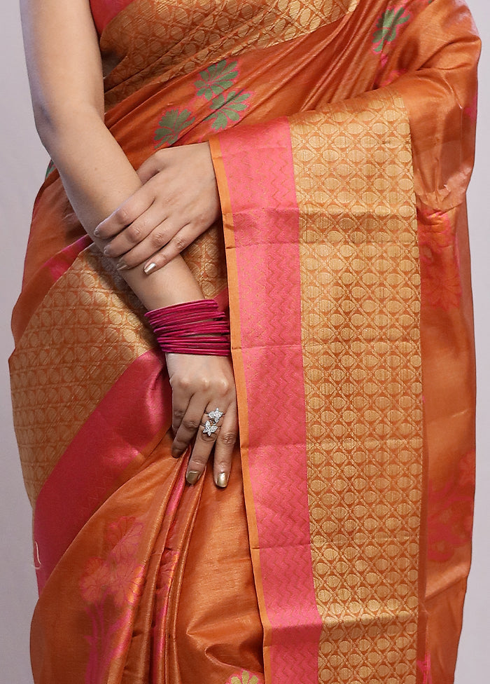 Rust Tussar Silk Saree With Blouse Piece - Indian Silk House Agencies