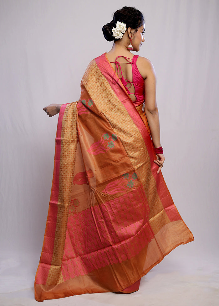 Rust Tussar Silk Saree With Blouse Piece - Indian Silk House Agencies