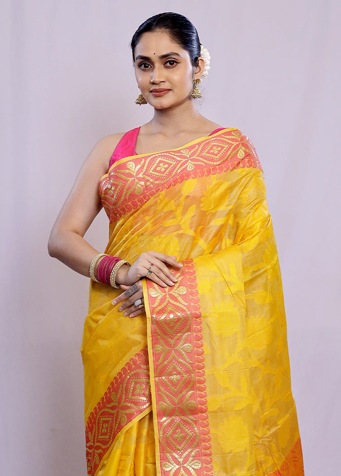 Yellow Tussar Silk Saree With Blouse Piece - Indian Silk House Agencies